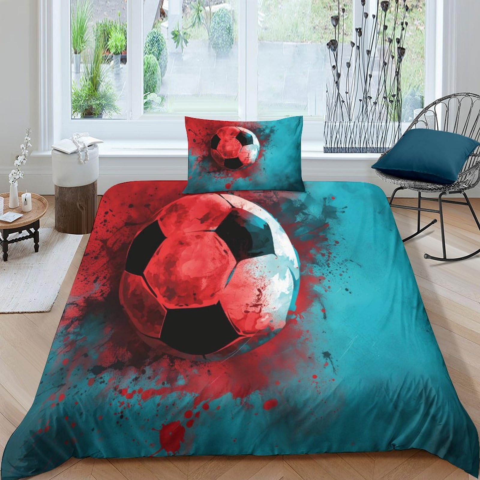 Parure de lit football 135x200 avec housse couette zippée ado