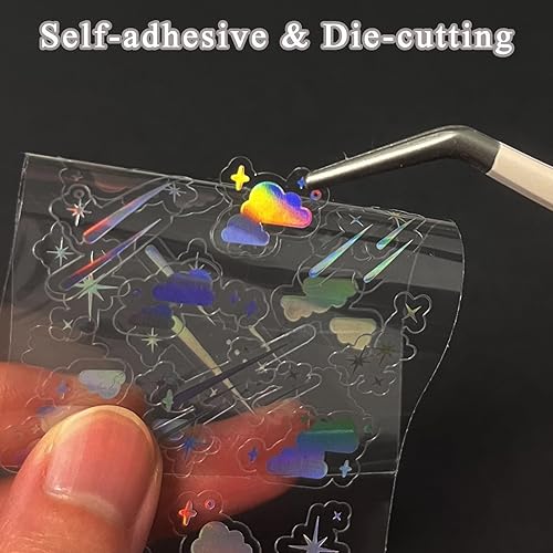 Miniatura 5 de 24 hojas holográficas Kpop Deco calcomanías coreanas para tarjetas fotográficas autoadhesivas transparentes con purpurina estrella, luna y mariposa