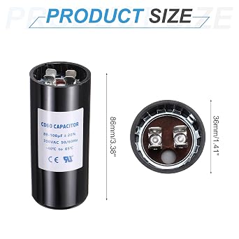 sourcing map CD60 Capacitor 88-108 UF/Mfd, 330 VAC CD60 Run Motor Start Capacitor 50/60 Hz for Electric Fan Motor Starting Well Pump, Black