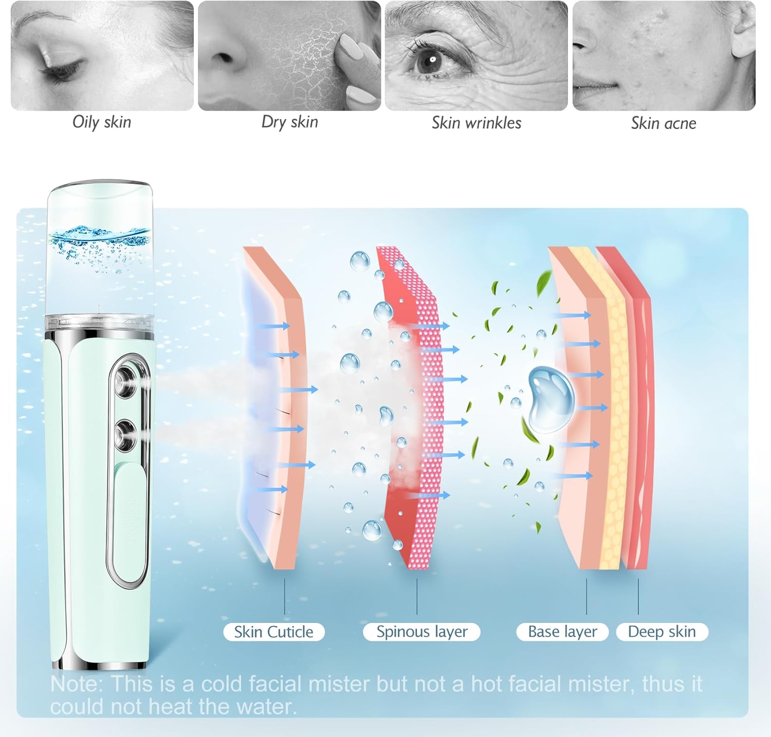 Nano Mister for Eyelash Extensions, Portable Facial Mist Sprayer with 2 Nozzles, 30ml Water Tank - USB Rechargeable Handheld Face Atomizer for Makeup and Skin Hydration - Pink - Image 4