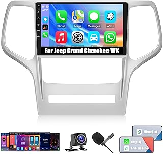 2+32G Android Car Stereo for Jeep Grand Cherokee WK 2008-2013 with Apple Carplay Android Auto Mirror Link Change Theme 9 inch Touch Screen FM RDS HiFi Bluetooth WiFi GPS+AHD Camera & MIC