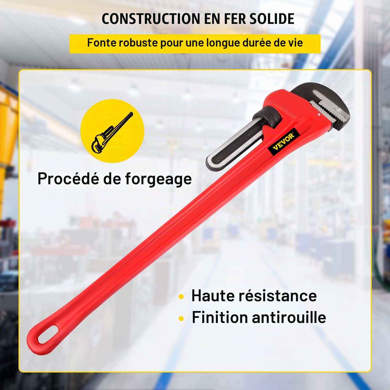 VEVOR Clé Serre-tubes en Fonte de 110 cm, Clé à Griffe Mâchoire de 200 mm, Clé à Tuyau de Plomberie Réglable, Robuste, pour Robinet d'Évier, Cuvette de Toilette, Égouttoir, Salle de Bain, Cuisine