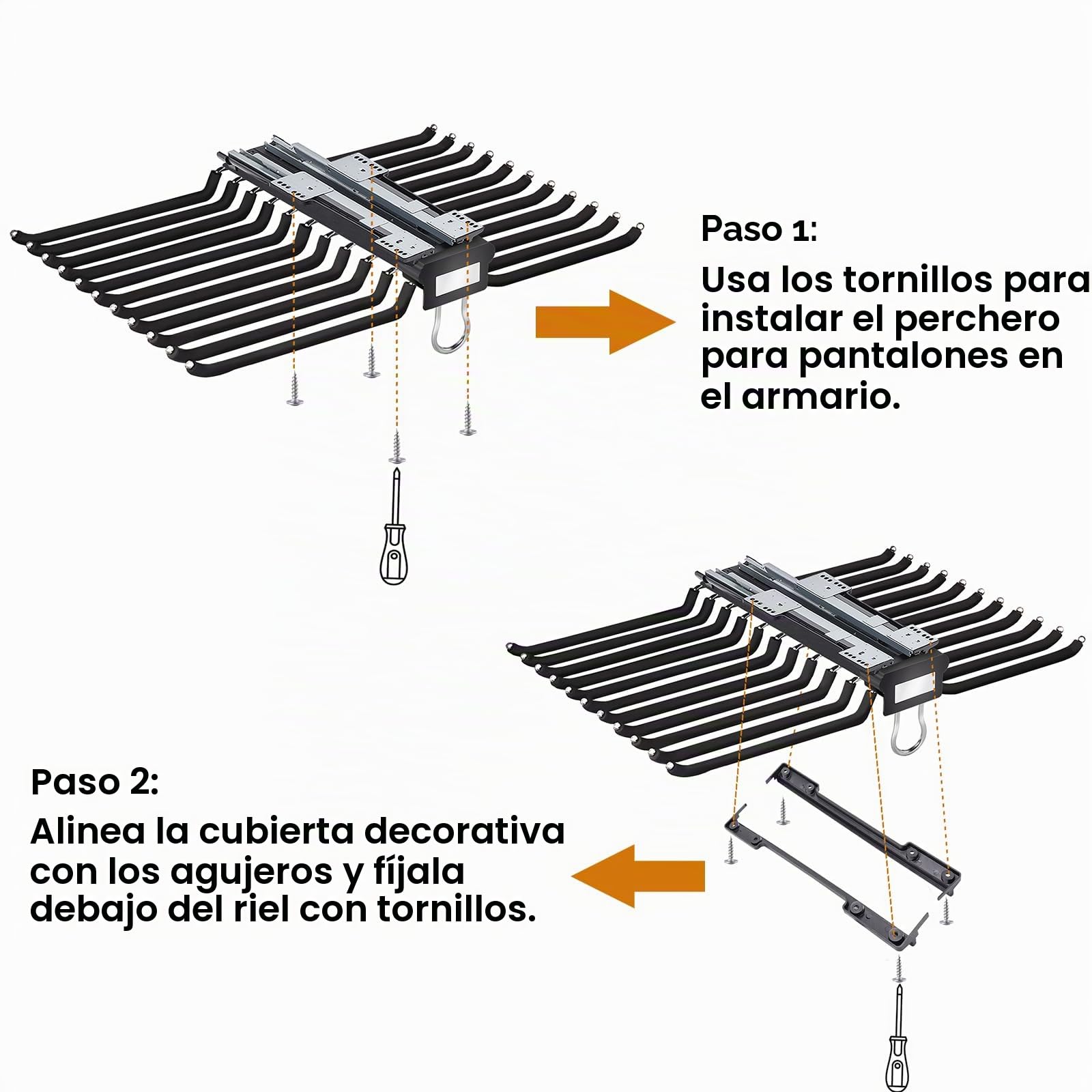 Pantalonero Extraible para Armario, 22 Brazos, 45,6x59,5cm | suspensión con amortiguador silencioso, organiza pantalones y maximiza espacio del armario