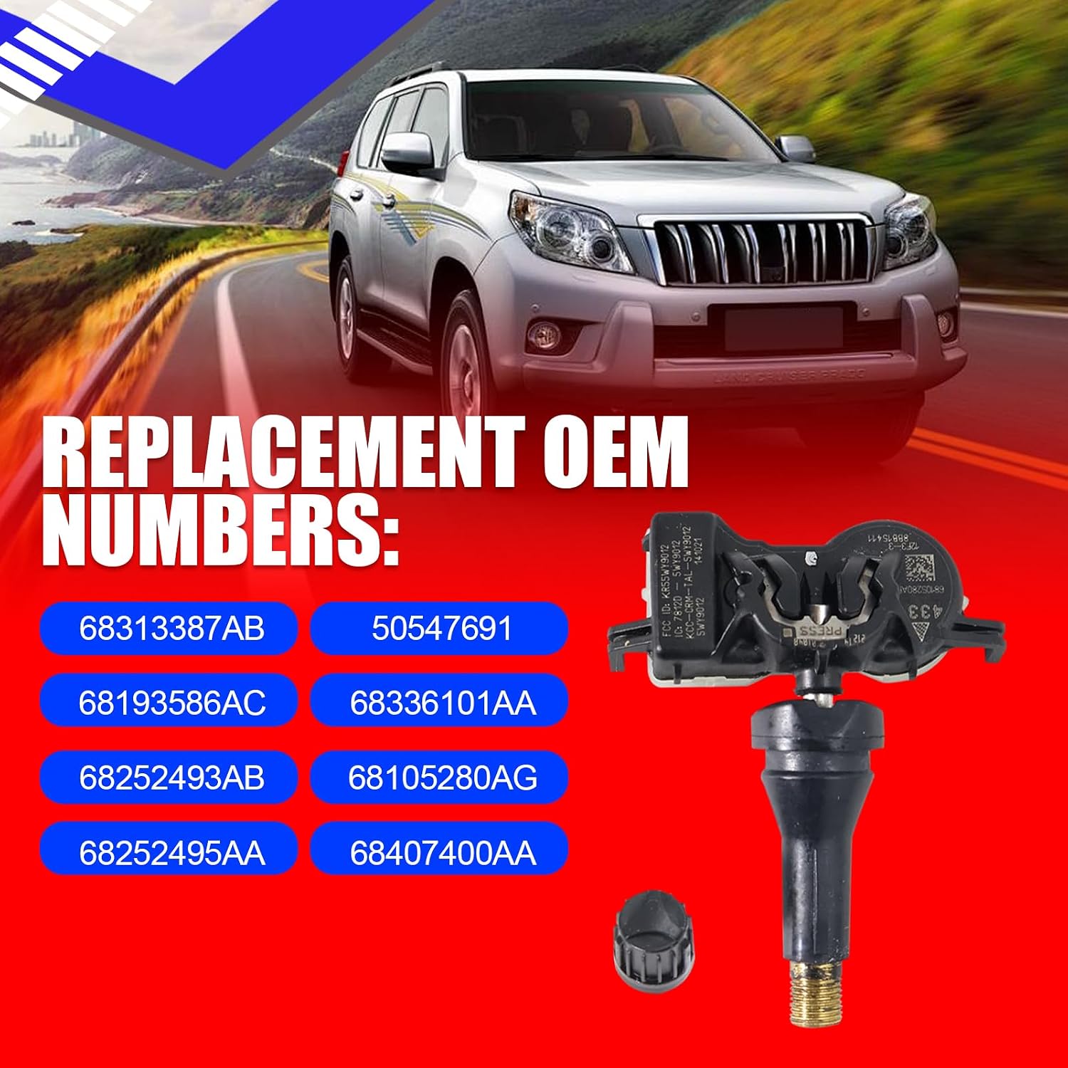 SMMS 433Mhz TPMS Sensor for Dodge, for Chrysler 200, for Jeep Compass Grand Cherokee Dart Fiat, Tire Pressure Monitor System, 2012-2023 Replaces OE 68313387AB