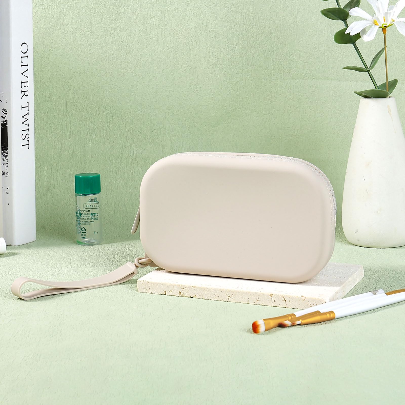Makeup Bag Silicone Mini Cosmetic Bag Small Pouch Portable Travel Toiletry Make up Bags Waterproof Storage for Women Men Grey - Image 3