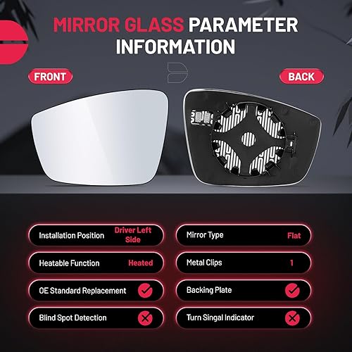 Vista 43 de BDFHYK Espejo retrovisor - Compatible con VW e-Golf, Golf R, Jetta y más - Espejo retrovisor convexo (lado derecho)