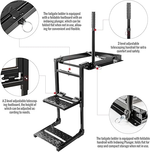 Miniatura 4 de Escalera plegable para portón trasero con almohadilla de dos escalones, escalón retráctil para puerta trasera de camión con pasamanos telescópicos,