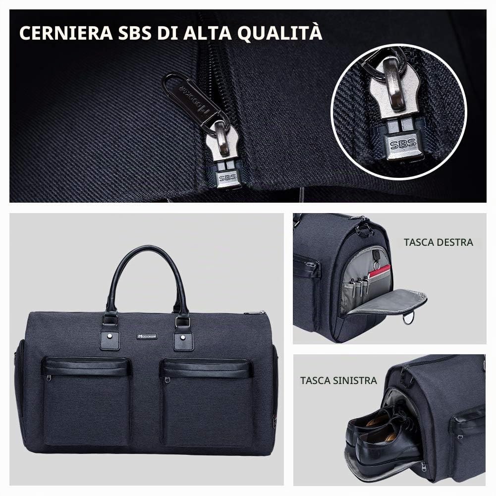 MODOKER, borsone convertibile per indumenti con tracolla, borsone per uomo e donna, borsa da viaggio 2 in 1 da appendere