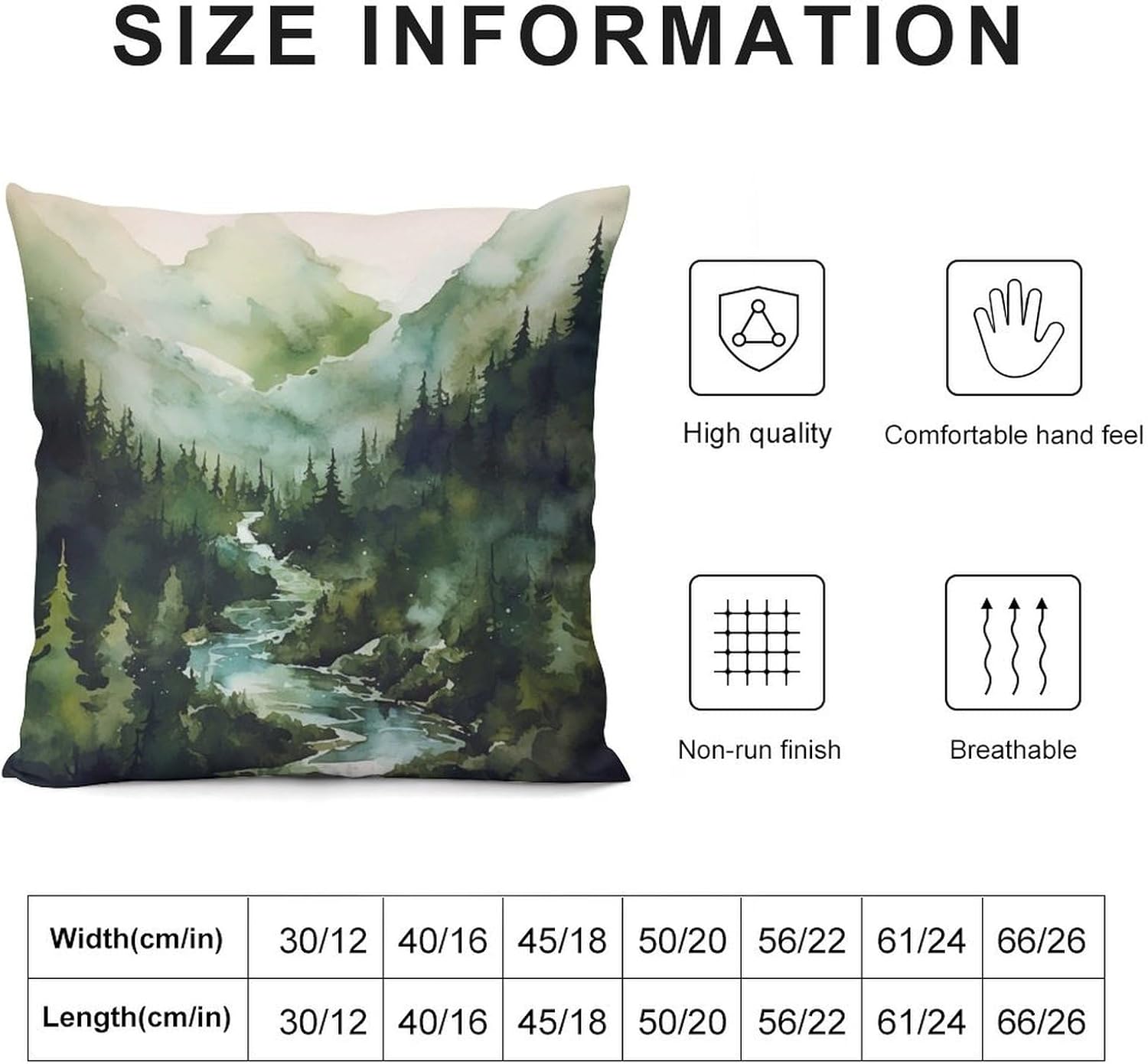 Misty Forest Pillow Covers Set of 2,Green Fog Magic Woodland Pine Tree Mountain Throw Pillow Covers 20x20 Inches Cotton Square Pillow Cover Set for Couch Bed Living Room Outdoor Decor 20 "x20
