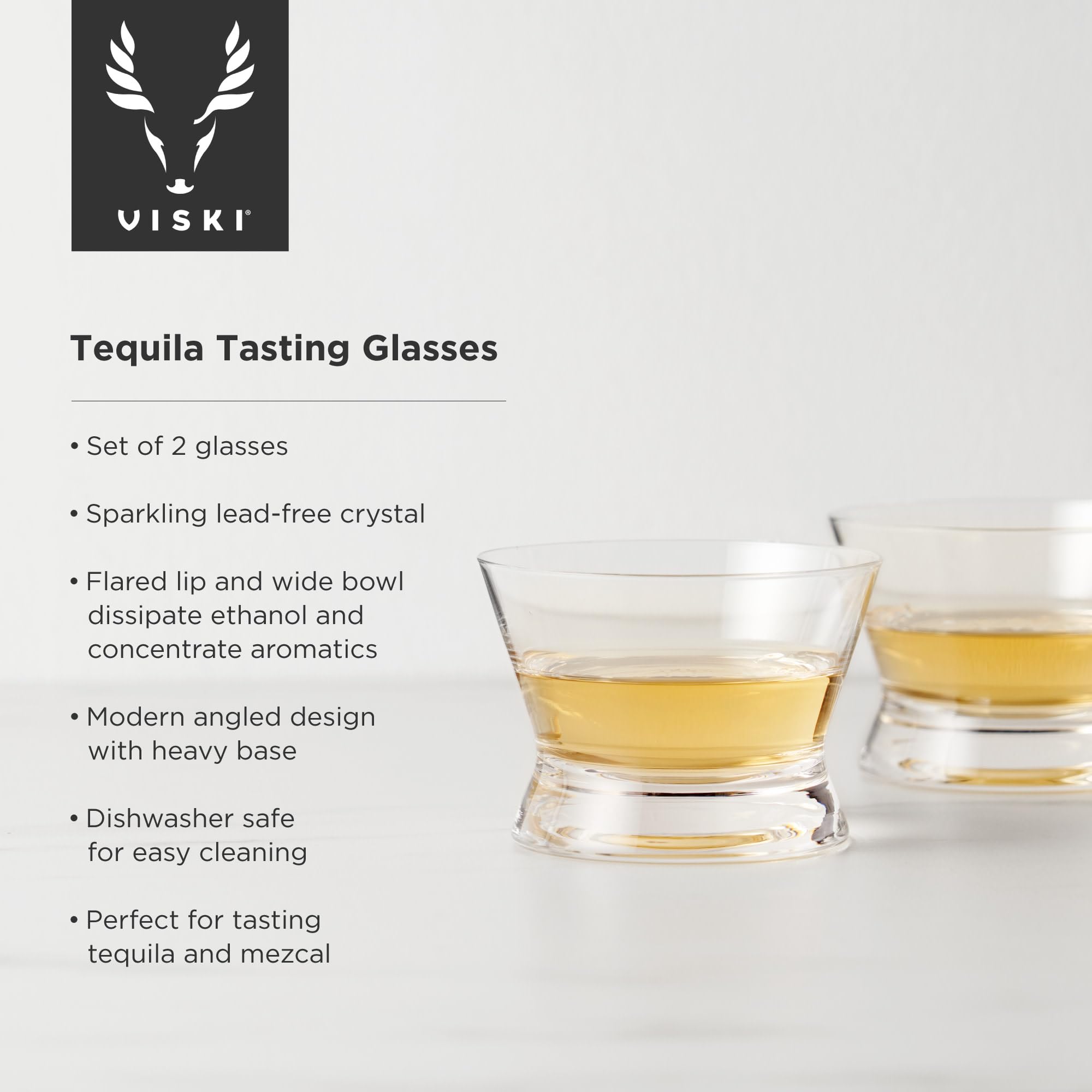 Viski Crystal Tequila Tasting Glasses, Copita Drinking Glasses for Mezcal, Whiskey, Bourbon, or Neat Spirits, Elegant Glassware Set for Home Bar or Cocktail Party, 6 oz, Set of 2