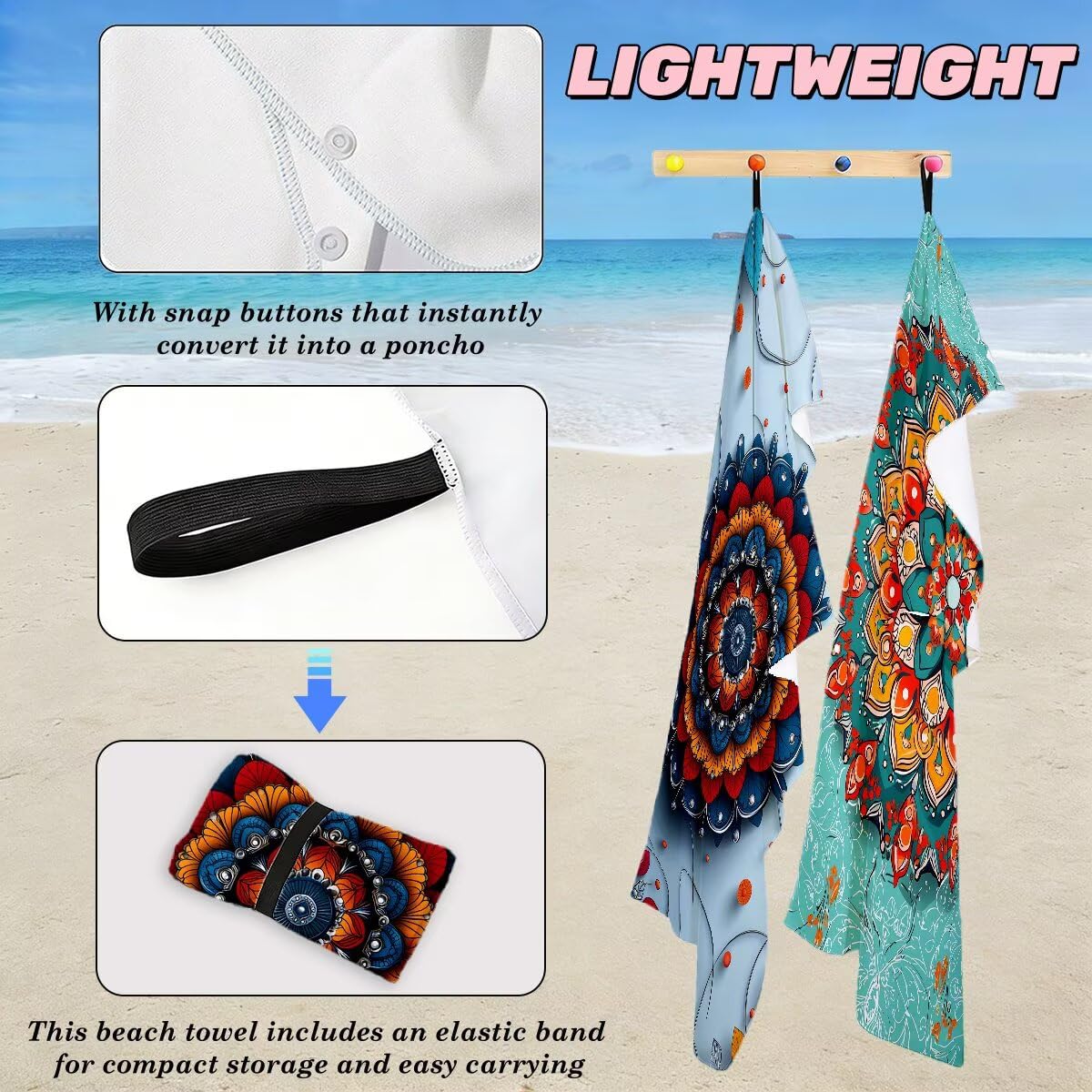 Toalla Playa 100x200 cm, Toalla Gimnasio Microfibra Secado Rapido, Juego de 2 Antiarena Toallas de Playa, Ligera Compacta Toallas Microfibra Grande para Viaje, Regalo Hombre Mujer (Mandala) -5081