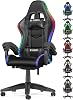 Ergonomic Gaming Chair with LED Lights, Headrest, Lumbar Support, Reclining Backrest, and Adjustable Height for Adults With Led Light, Black