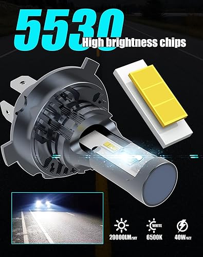 Miniatura 2 de H19 H4 9003 HB2 HS1 Bombillas LED antiniebla 12V 24V 20000Lm Brillante 40W 6500K sin ventilador EMC Plug and Play para coches, motocicletas,