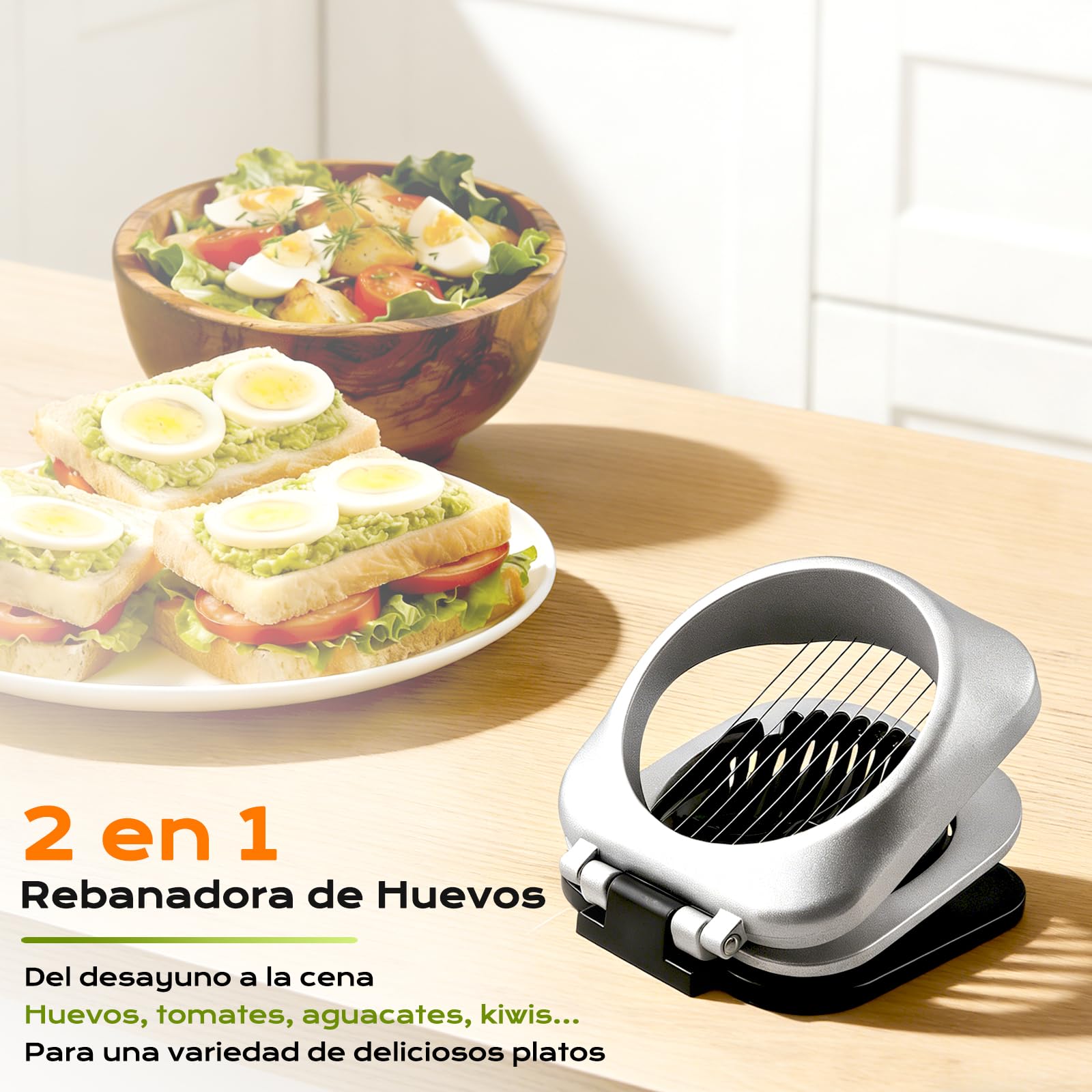 Cortador Huevos Duros Acero Inoxidable Aluminio, Corta Huevos Cocidos Profesional apto para Lavavajillas, Cortador de Huevo Cocidos de Velocidad para Tomates Mozzarella Kiwi Fresas, Egg Slicer
