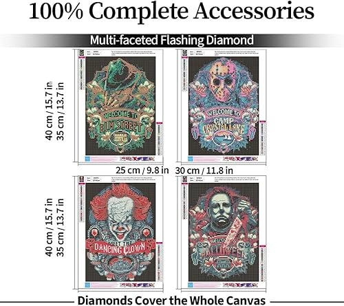 Miniatura 10 de SupaDiya Paquete de 4 kits de arte de pintura de diamantes góticos para adultos, Skulllovers 5D, diamante redondo, arte para decoración de pared del