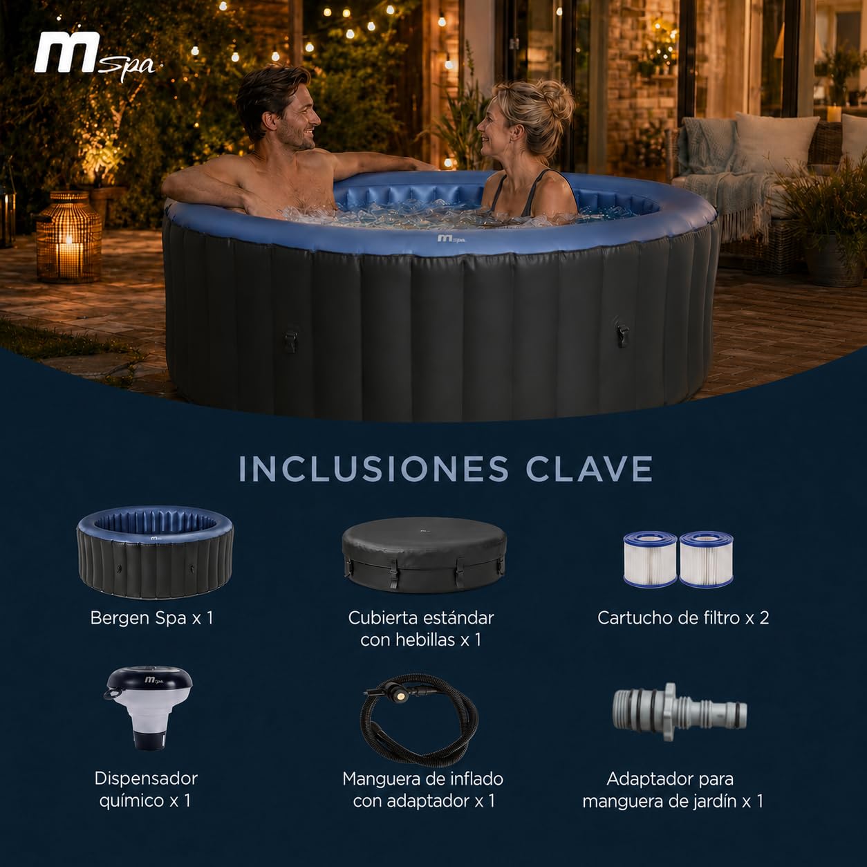 MSpa Bergen SPA Hinchable Circular 4-6 Personas con hidromasaje Air Jet, calefacción, filtración Inteligente y desinfección UVC