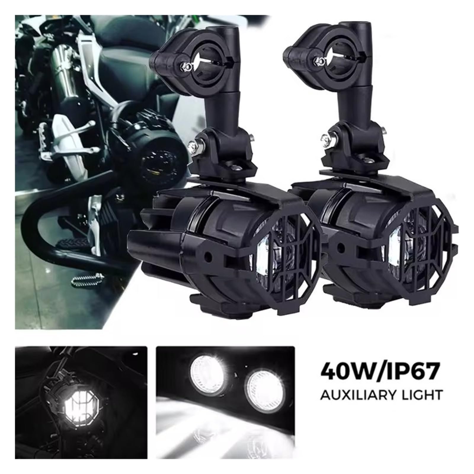 Faretti LED Moto Aggiornamento Lampada Più Luminosa Per BMW R1200GS F800GS F700GS F650 K1600 Moto Fendinebbia Luci Ausiliarie 40W 6000K Motociclo Fari(2piece light and wire)