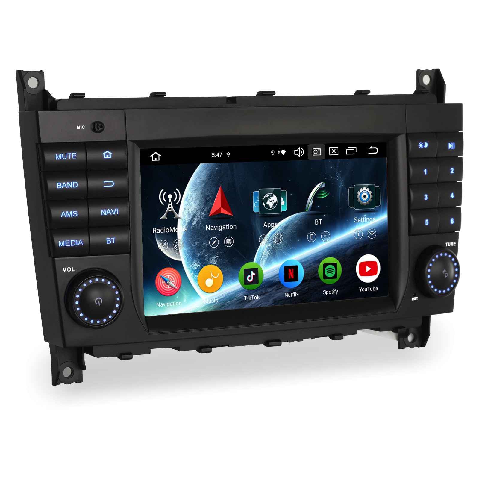 Erisin 8 núcleos 4GB+64GB Android 14 Radio Coche GPS Navegador para Mercedes Clase C/CLC/G W203 W463 7 Pulgadas IPS Pantalla Táctil Soporte CarPlay Android Auto Bluetooth DSP WiFi Dab+ FM OBD2 TDT