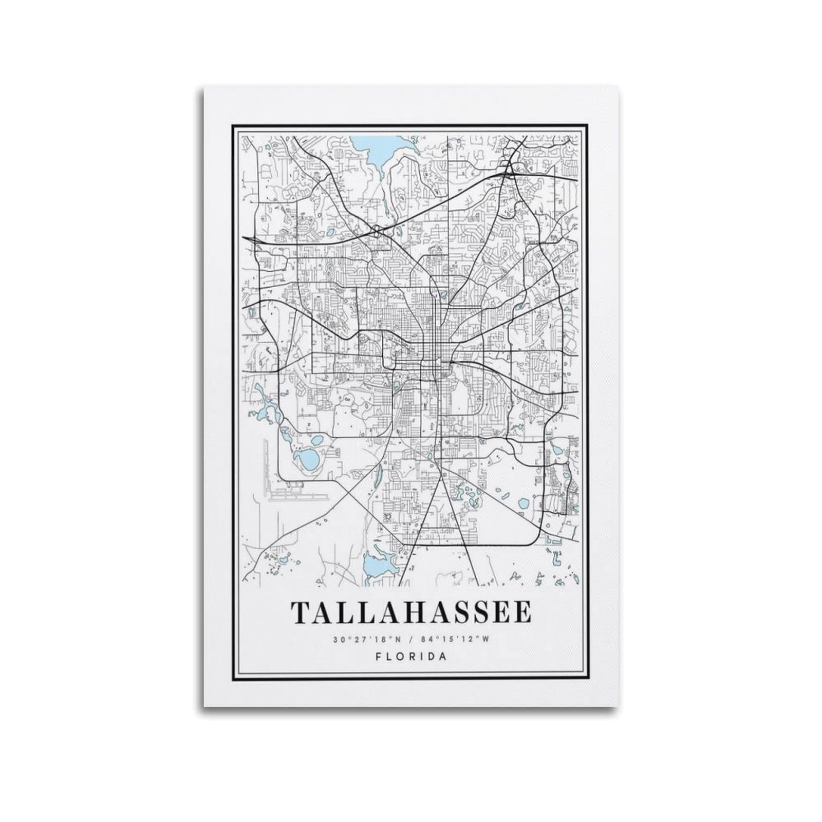 xiaoxiaoshen Tallahassee Florida Map Canvas Poster Wall Art Prints Room Aesthetic Murals Bedroom And Living Decorations 20x30inch(50x75cm)