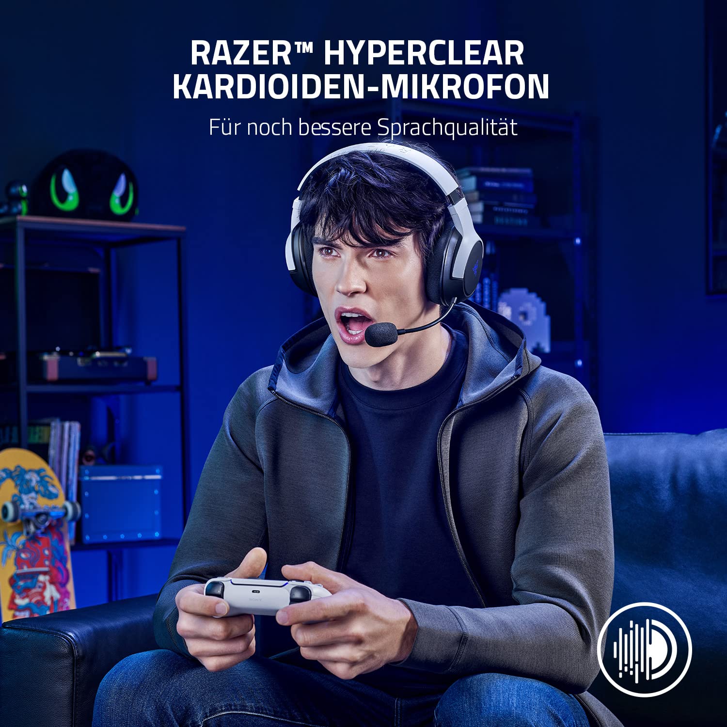 Razer Kaira für PlayStation - Kabelloses Dual-Headset für PS5 (Triforce Titanium 50-mm-Treiber, HyperClear Mikrofon mit Nierencharakteristik, SmartSwitch, FlowKnit Memory Foam) Schwarz-Weiß