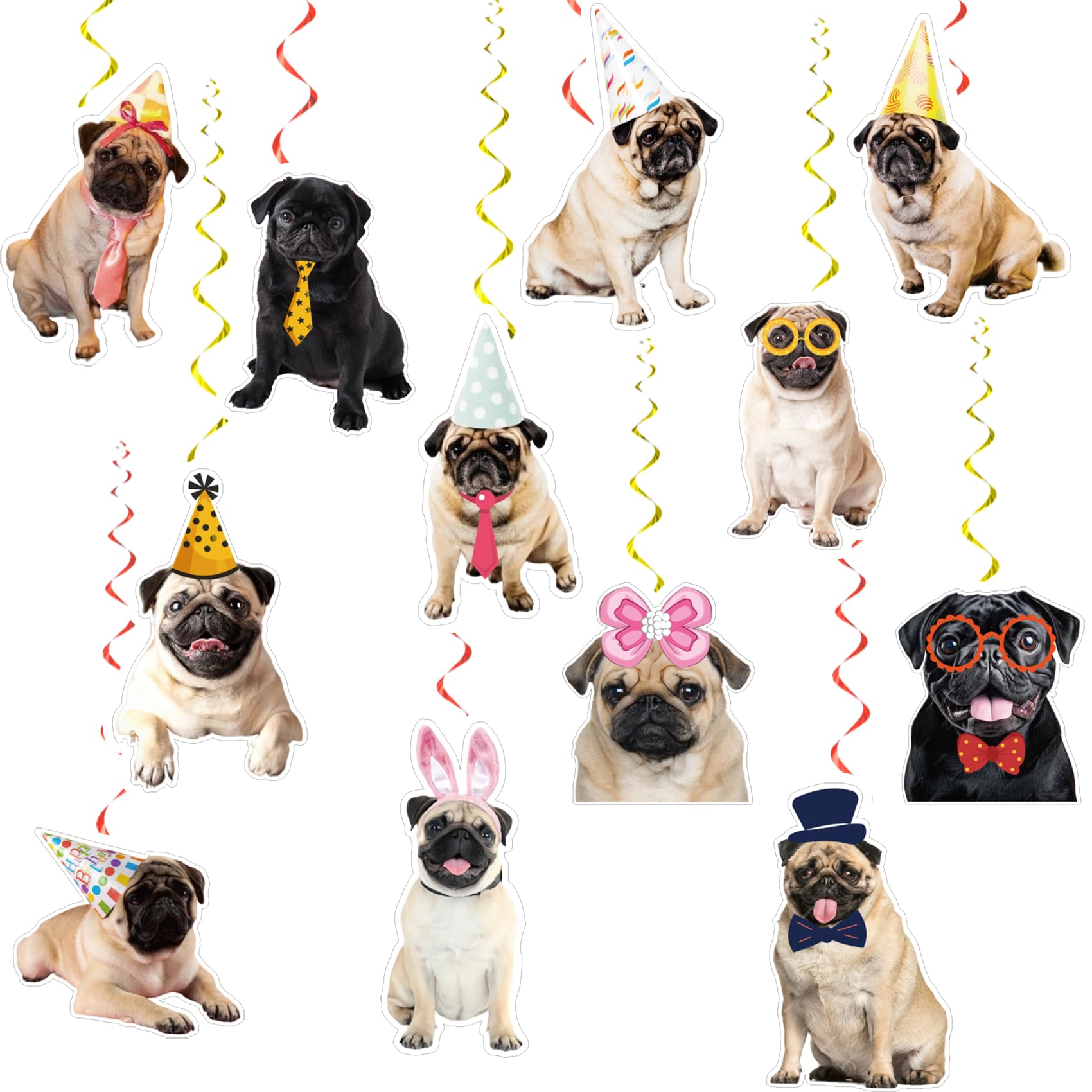 24 Pcs Pug Dog Hanging Decorations Pug Hanging Swirls Ceiling Swirls Pug Birthday Party Supplies for Pug Party Decorations