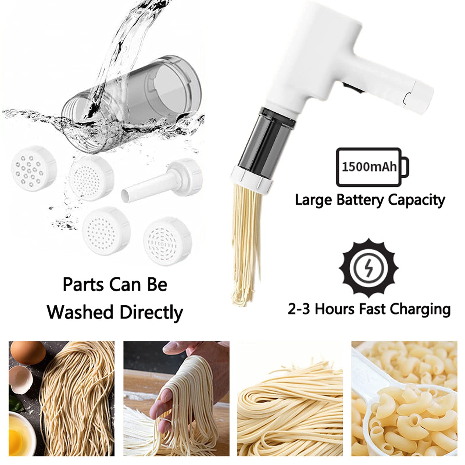Accesorio para Hacer Pasta Fabricante de Fideos eléctrico inalámbrico Operación automática de una tecla Máquina de Fideos de Pasta eléctrica portátil con Estante de Secado de Pasta para COC