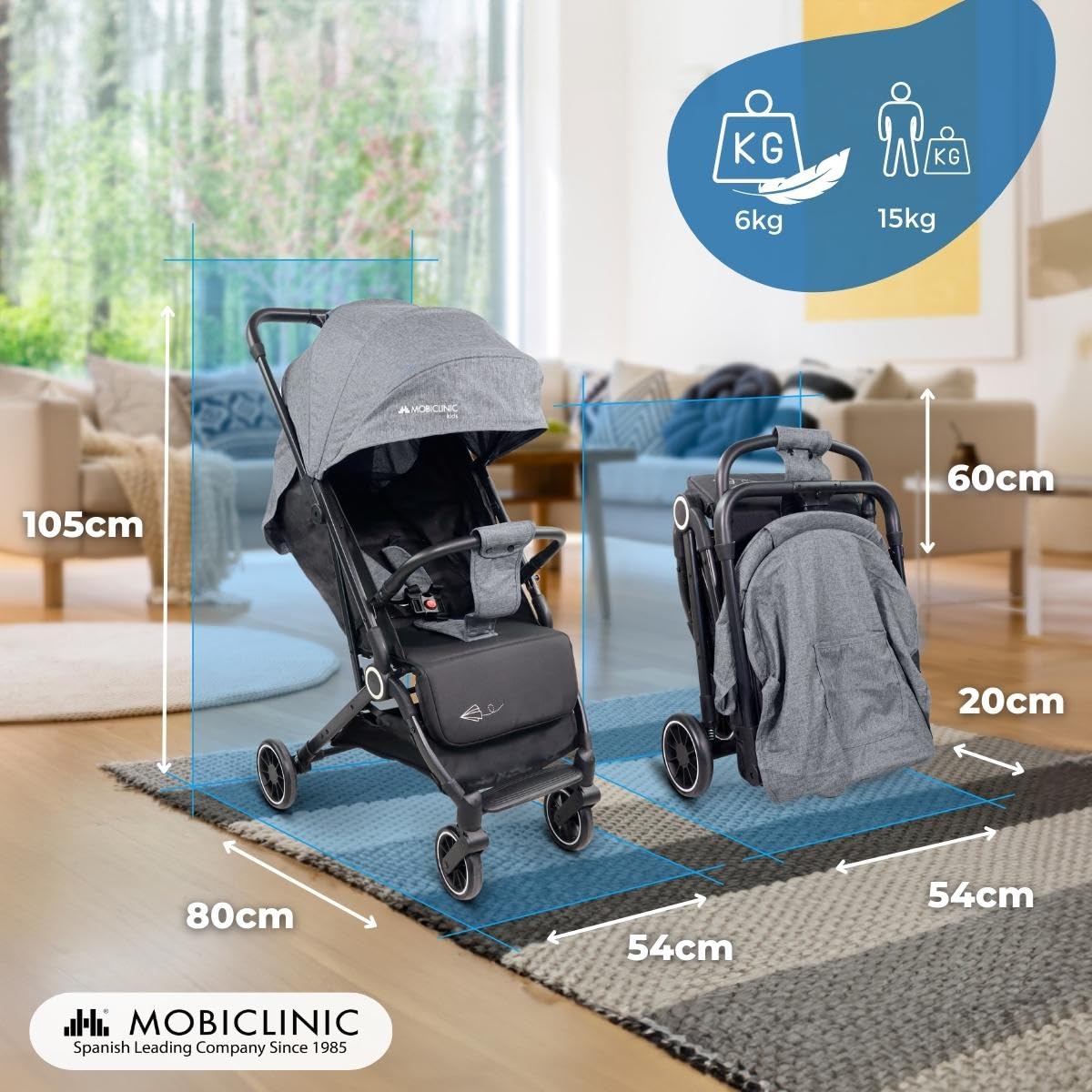 Mobiclinic®, Silla de Paseo, Ultraligero, Arnés con 5 Puntos, Manillar Monomando, Carrito Bebé Plegable, Cesta, 0-36 meses, Ajustable, Capota Desplegable, Frenos con Bloqueo, Trip