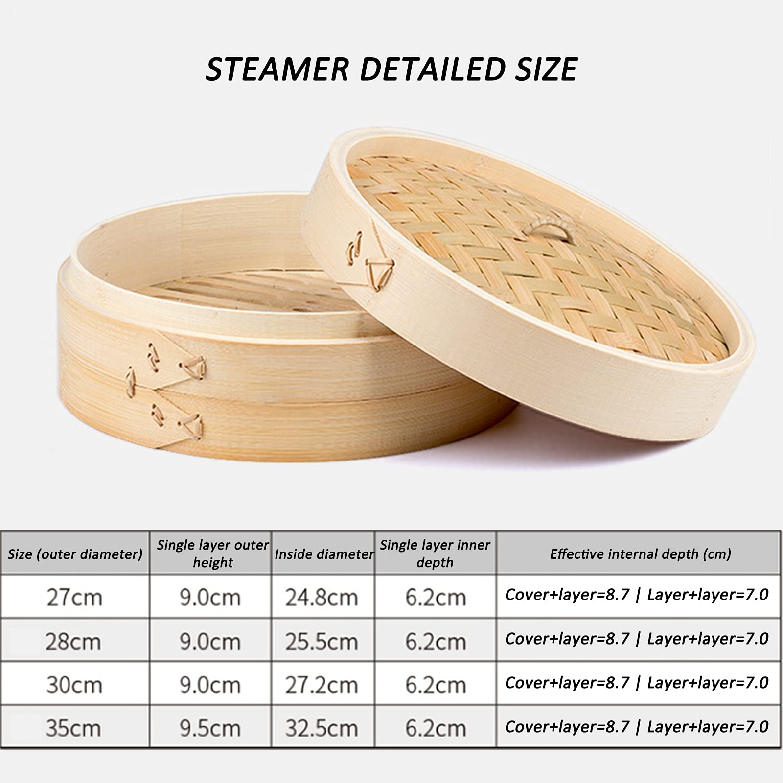 AIZYR Bambusdampfer Korb Einstufiger Knödeldampfer Mit Bambusdeckel Für Dim Sum, Brötchen, Gemüse, Reis, Fisch,27cm