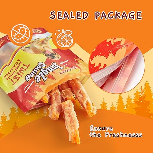 Miniatura 9 de Jungle Calling Dog Treats, Skinless Chicken Wrapped Sweet Potato, Gluten and Grain Free, Chewy Dog Bites for Balanced Nutrition, 6 oz