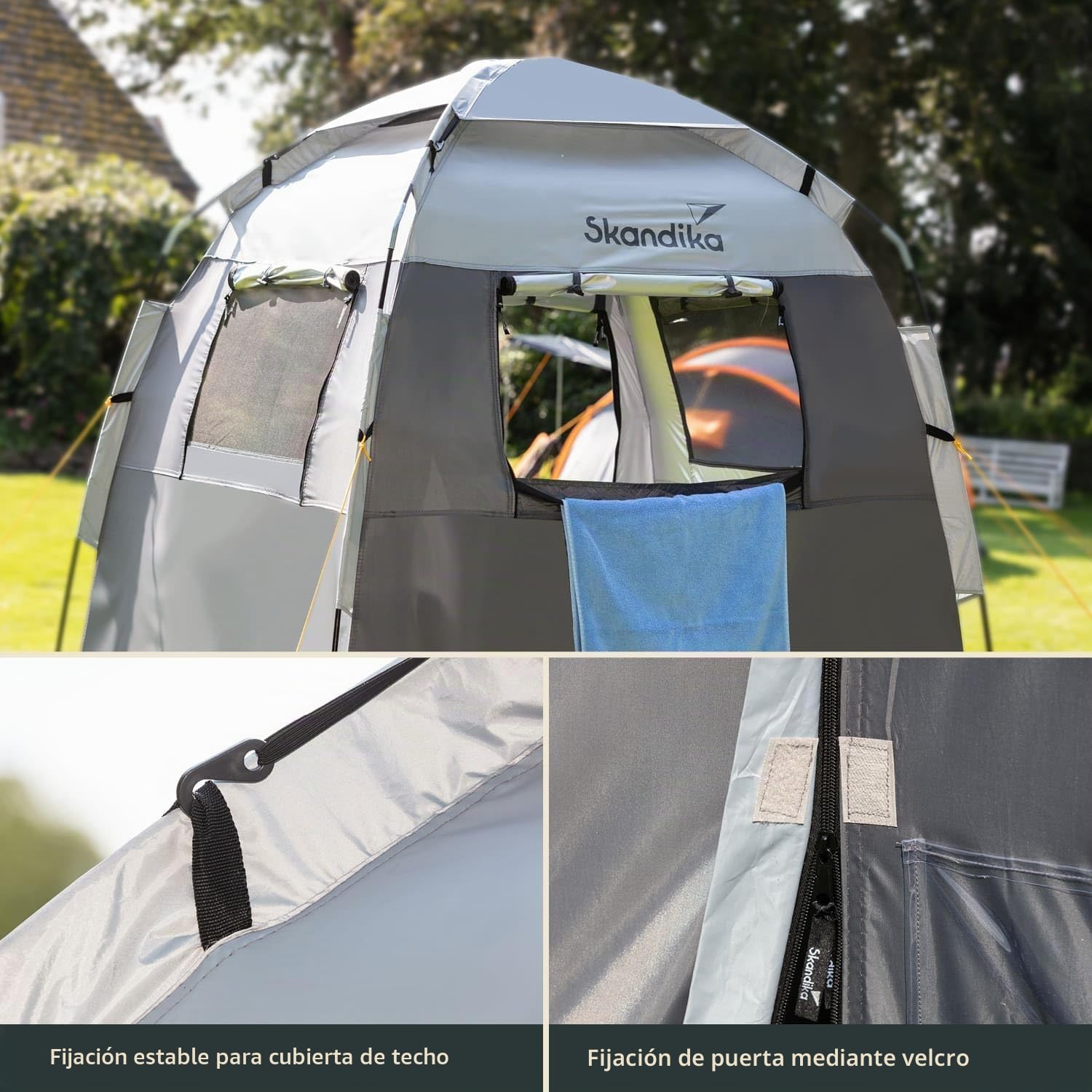 Skandika Tienda Ducha de Camping 230 cm Altura con Suelo Separado 3 Ventanas Protección