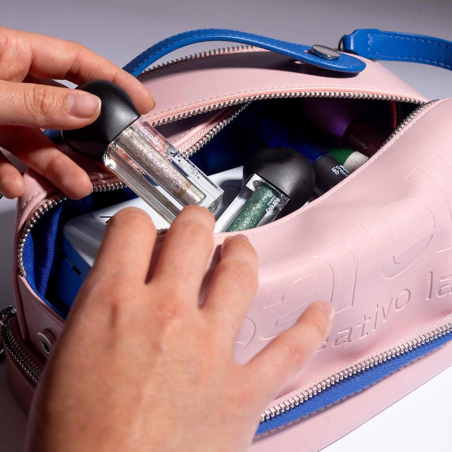 SARELLY | Vegan Leather Makeup Bag | Perfect for Makeup Brushes | Multi-compartments | Blush