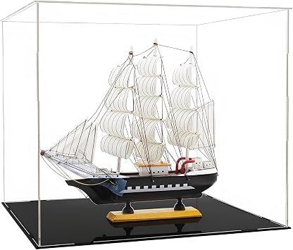 Acrylic Clear Display Case with Matt Black Base, 30x40x25cm/12x16x10in, Simple Self-Assembly Dustproof Showcase Cube with Lid, Collectibles Toys and Figures Show Box