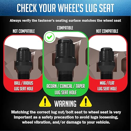 Vista 6 de Wheel Accessories Parts 20 Pcs Lug Bolt Set M14 x 1.25 Thread Acorn Seat Lug Bolts Black Finish 28mm Shank Length 6 Spline Car fits BMW 3, 4, 5, 7