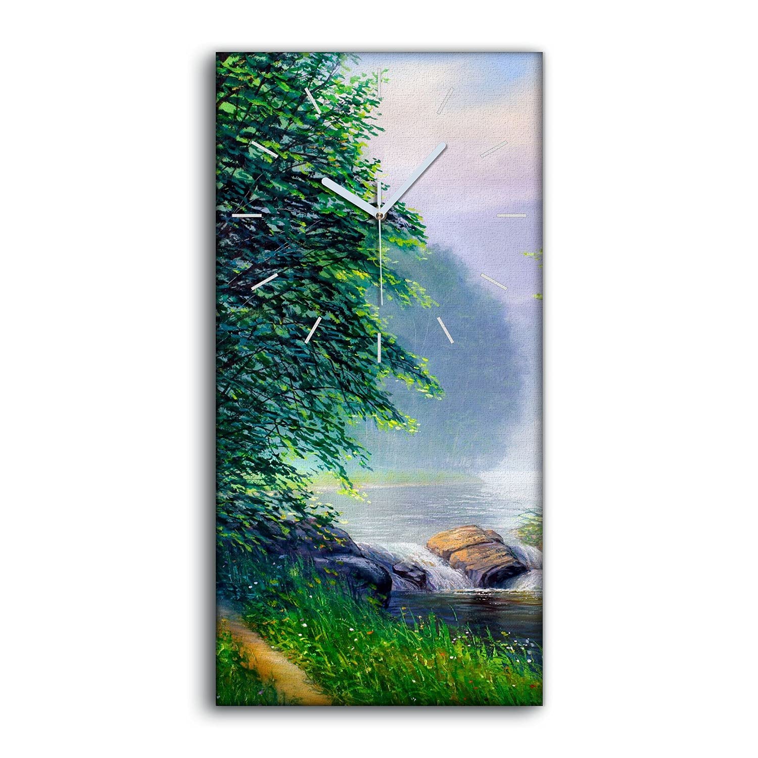 Horloge sur toile forêt 30x60cm silencieuse pour déco salon