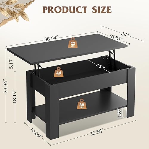 Miniatura 17 de WLIVE Mesa auxiliar, mesa de centro elevable de 47 pulgadas con compartimento oculto y 2 estantes de almacenamiento para sala de estar, espresso