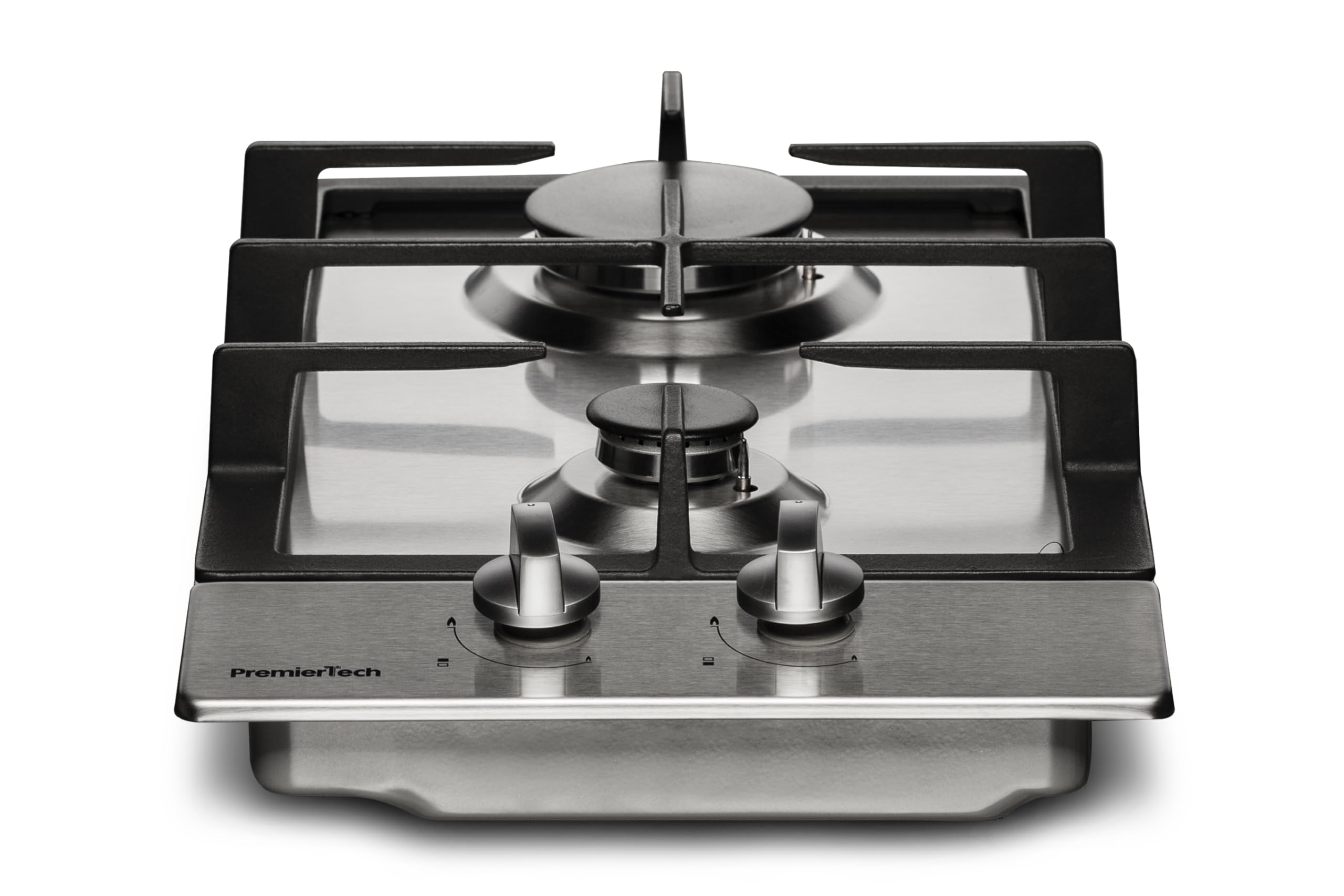 PremierTech Piano Cottura a Gas, 2 Fuochi, 30cm, Domino, Acciaio Inox, Supporto in Ghisa Professionale, predisposto Metano e kit ugelli GPL inclusi, da Incasso, PC2G30