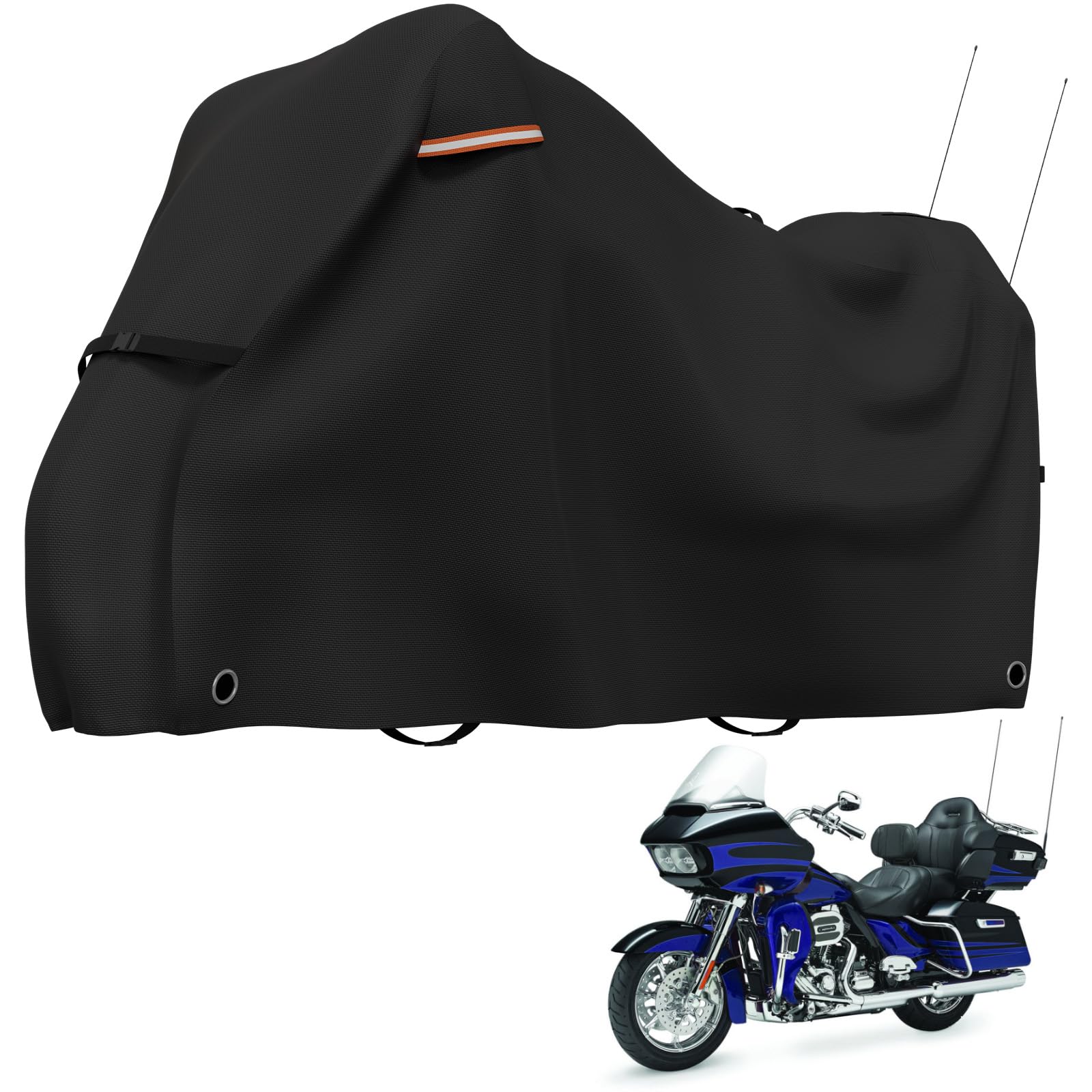 STARTWO Motorcycle Covers Waterproof Outdoor Storage for Harley Davidson Touring Models with Side+Top Box Ultra Limited,Road Glide Limited, Gold Wing,Road Master 110"x45"x59" Black