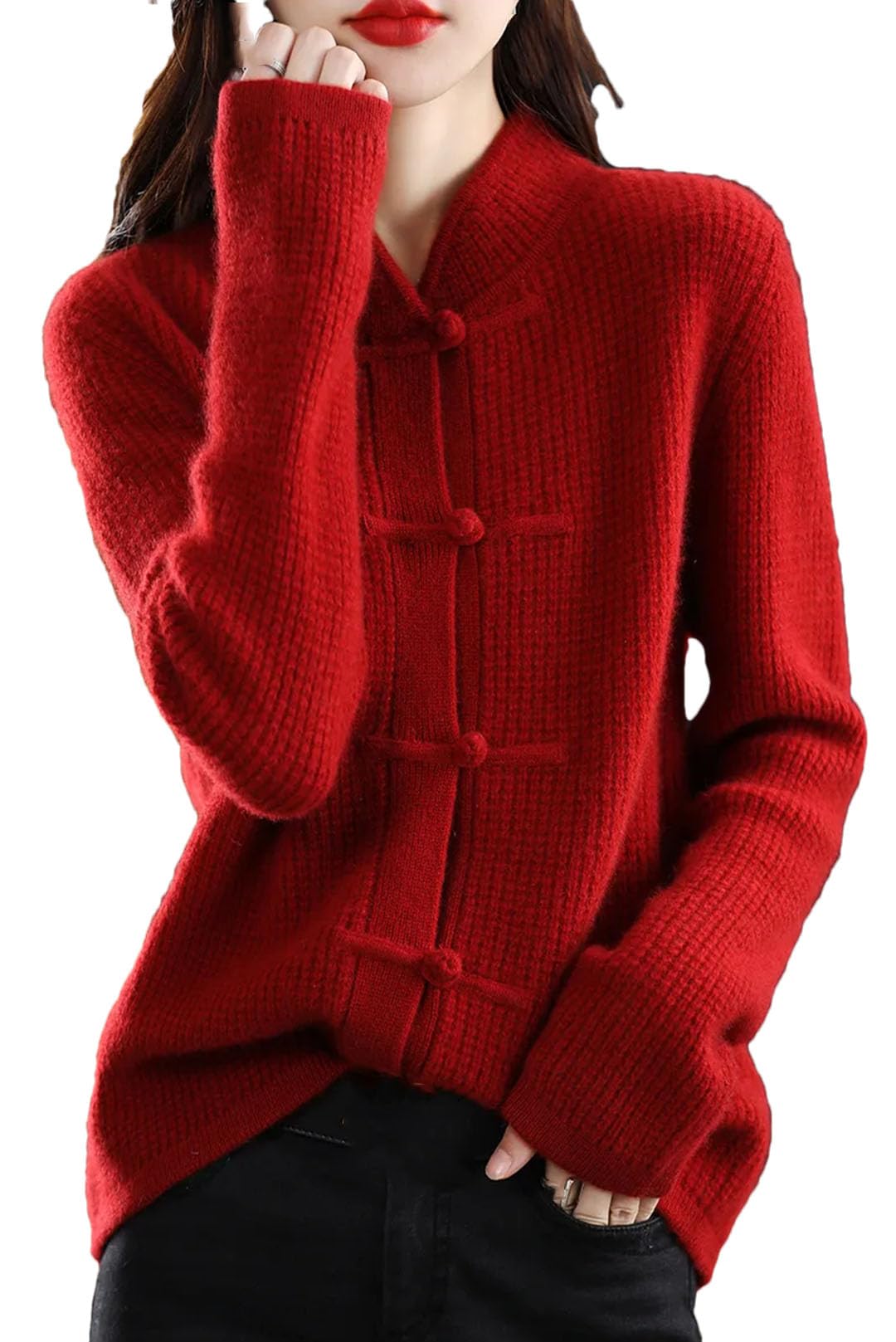 Alloaone Cárdigan De Lana para Mujer Chaqueta De Cachemira Tejida con Cuello Medio Alto Informal