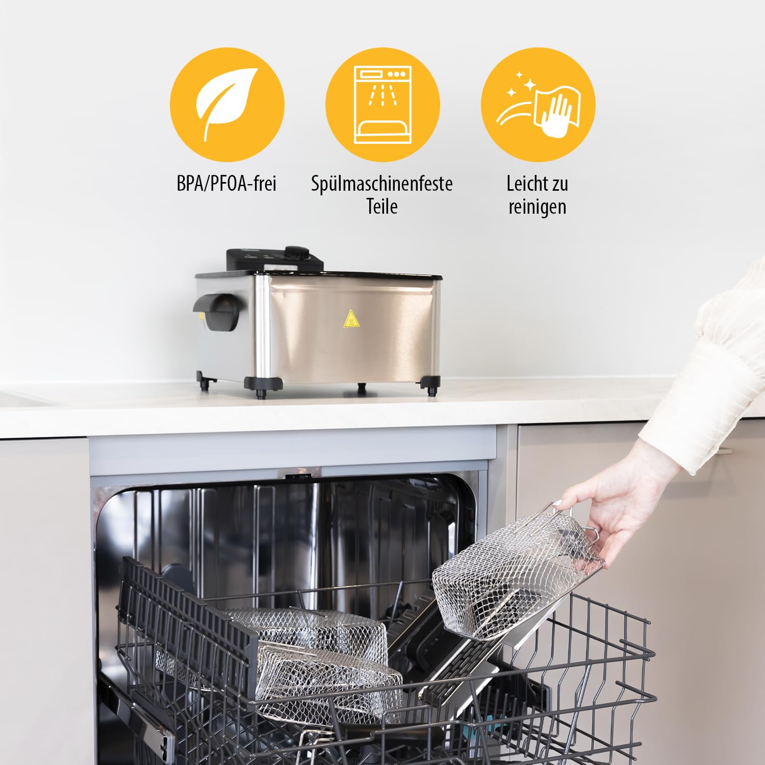 Tristar Fritteuse | 1 großer und 2 kleine Körbe | Einstellbarer Thermostat | Kühle Zone | Spülmaschinenfeste Teile | 5 L | 2000 W | FR-6949