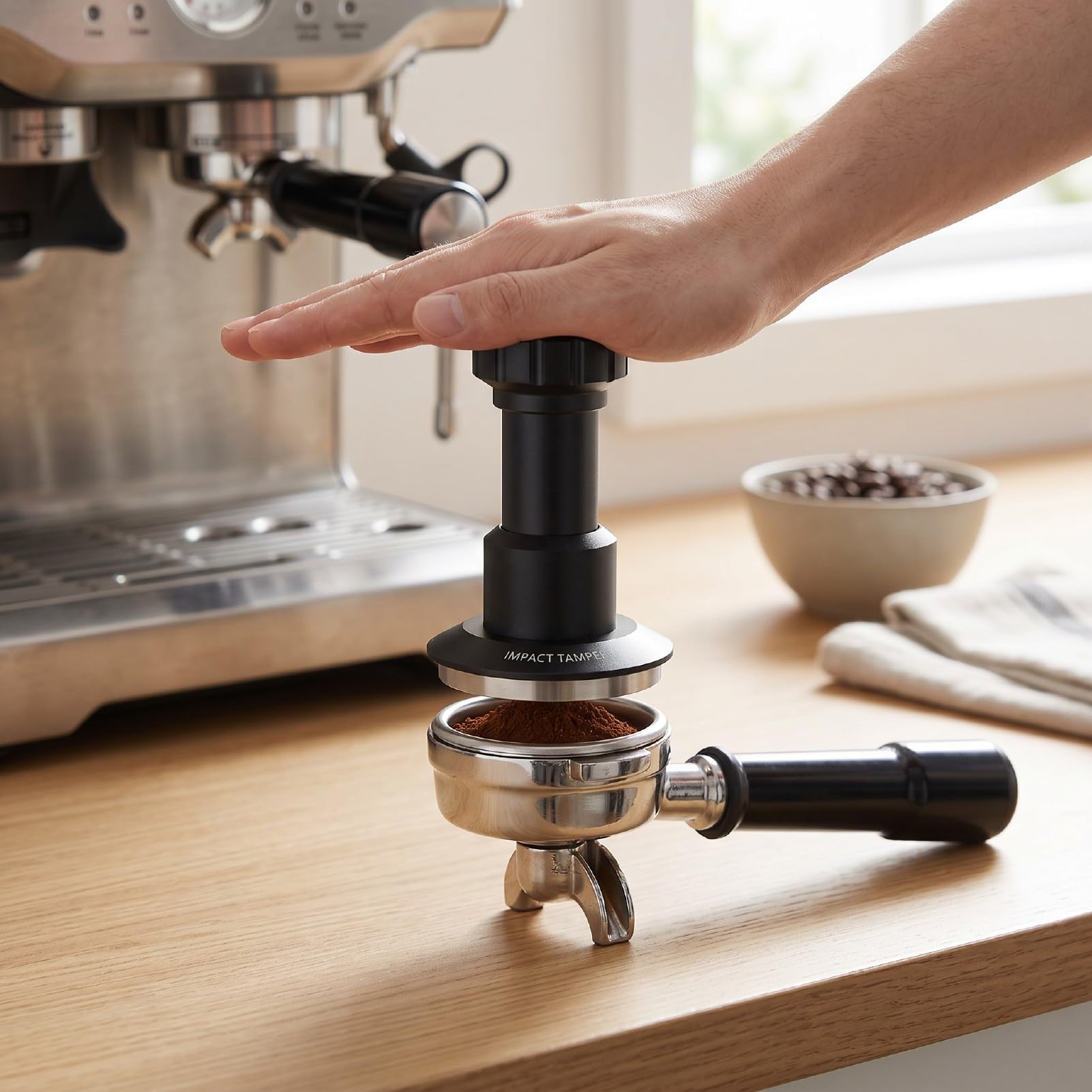Luocute Pressino per caffè in Acciaio Inossidabile, Base Filettata da 58,35 Mm con Pressatore di Livellamento con Feedback di Caricato a Molla Calibrato da 25/30/35 Libbre, per