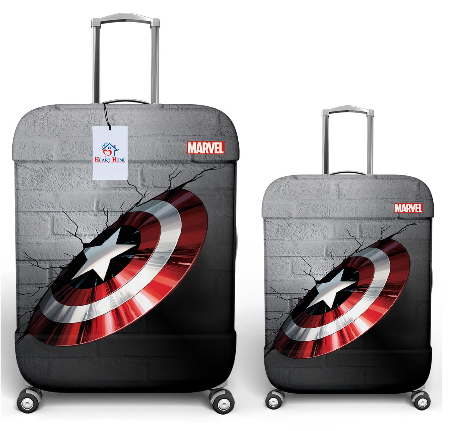 Heart Home Marvel Captain America Shield Luggage Cover | Polyester Travel Suitcase Cover | Washable | Stretchable Suitcase Cover | 18-22 Inch-Small | 26-30 Inch-Large | Pack of 2 | Gray-image-40