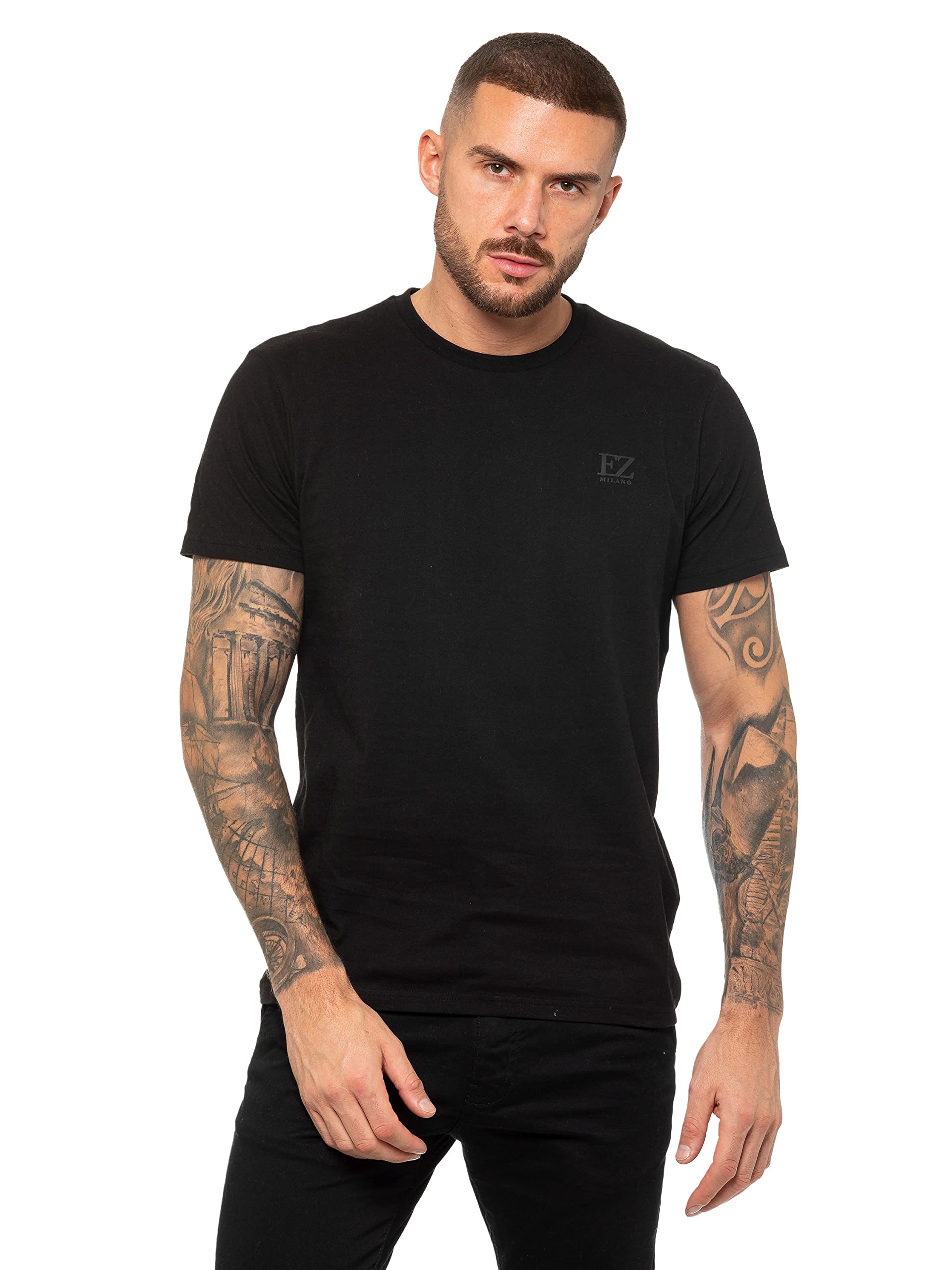 989Zé Enzo Men's Black Regular Fit T Shirt Plain Cotton Tee Crew Neck Top Short Sleeve Casual Tshirt Ezts603 Tshirt L