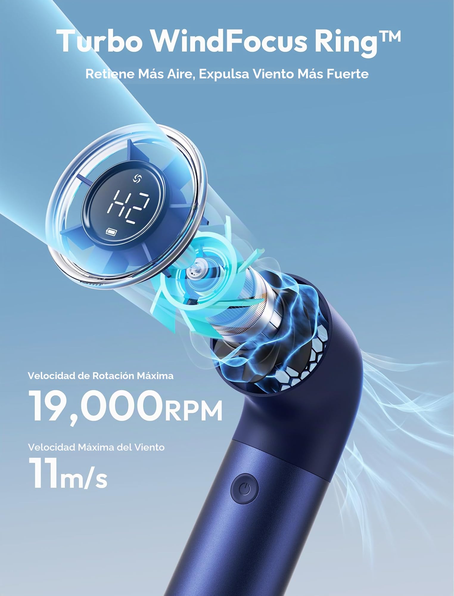 Aecooly Mini Ventilador de Mano, Potente Turbo Ventilador Portatil, 19000 RPM Aero Pro, Bateria Recargable 15H de Duración, 6 Velocidades, Bolsillo Pequeño Viajes Regalo para Mujeres-Azul