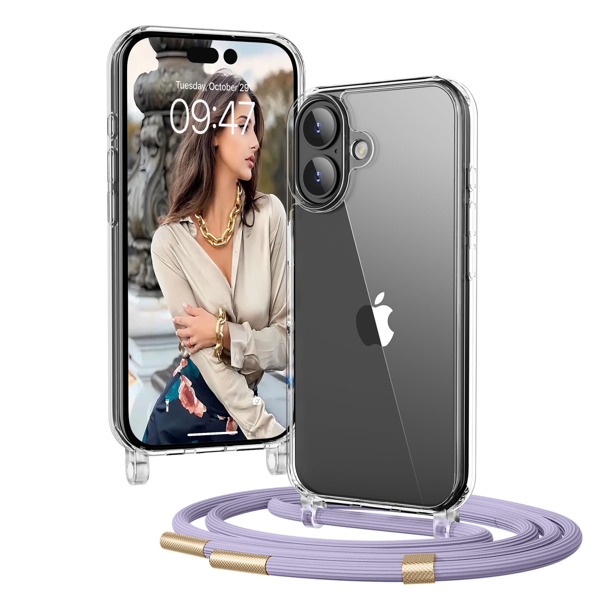 OLEPHY Handykette für iPhone Hülle mit Band, Necklace Handyhülle, Transparente Schutzhülle zum Umhängen [Verstellbarem und Demontage Umhängeband],