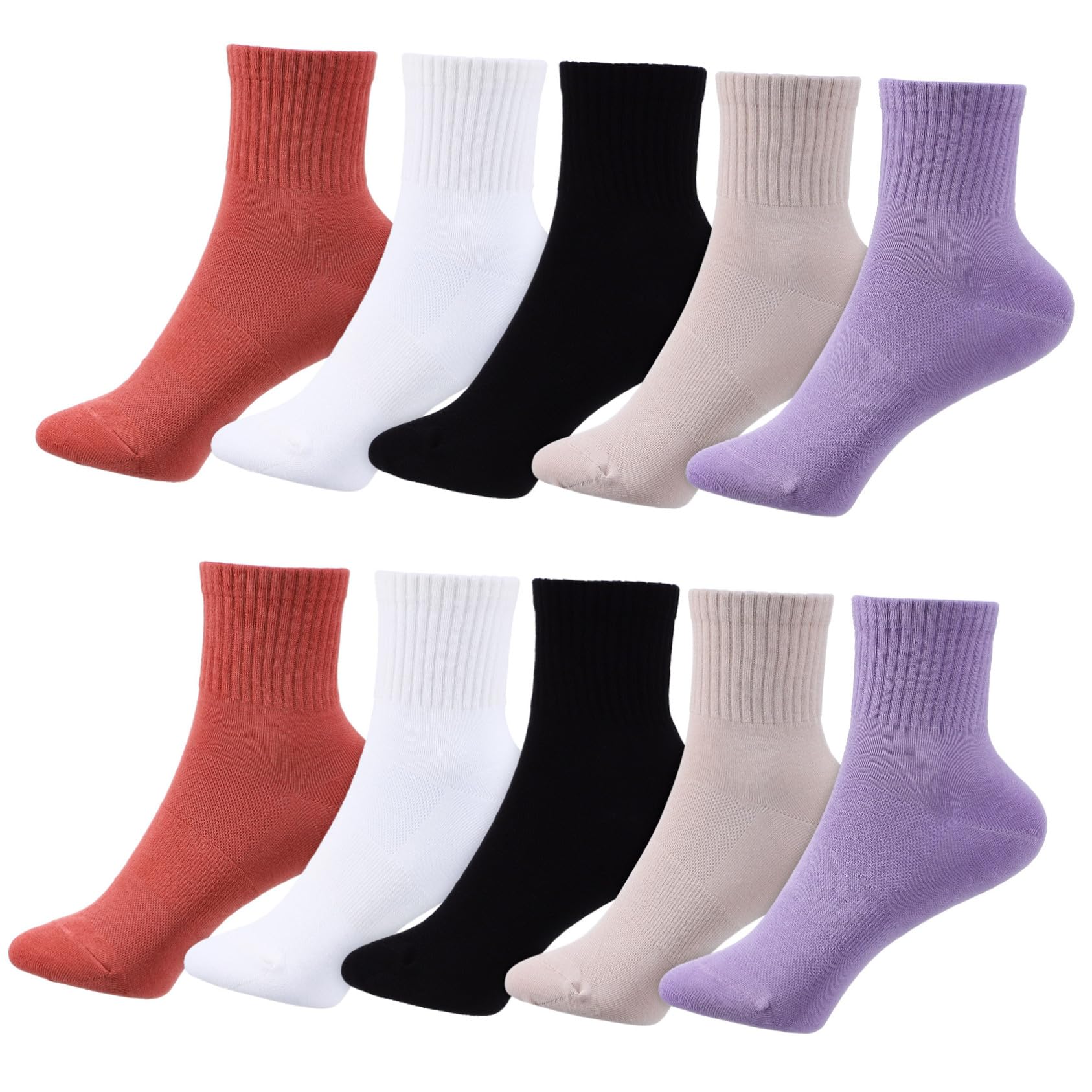 Didiseaon 10 pares Calcetines de Algodón para Mujer de Medias Tobilleras Transpirables de Alta Absorción de Sudor Sujeción Elástica y Fino para Diario y Deporte