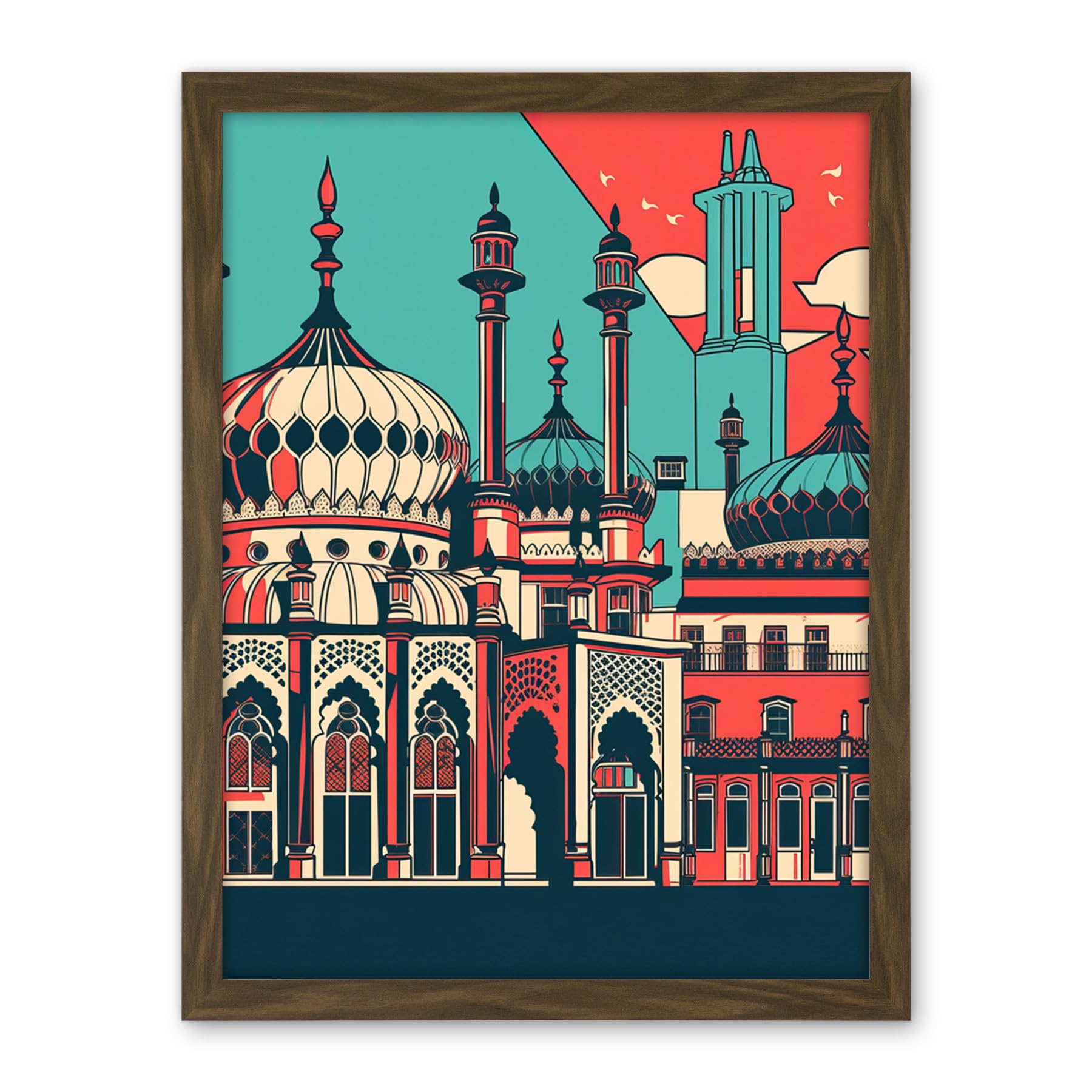 Artery8 Brighton's Royal Pavilion in Ivory Blue and Red Artwork Framed Wall Art Print 18X24 Inch