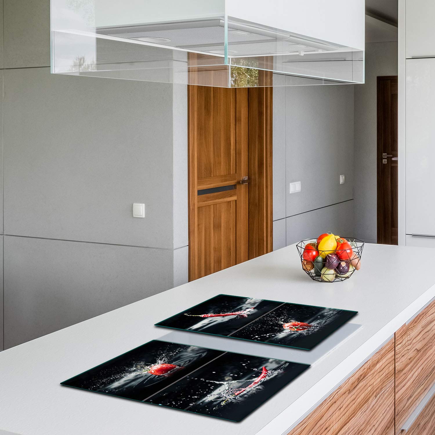 QTA | fornuis afdekplaten set 2 x 30 x 52 cm Ceranfeld afdekking glas spatbescherming afdekplaat glasplaat fornuis keramische veldafdekking zwart rood paprika QTA | fornuis afdekplaten set 2 x 30 x 52 cm Ceranfeld afdekking glas spatbescherming afdekplaat glasplaat fornuis keramische veldafdekking zwart rood paprika