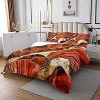 Vista 3 de Erosebridal Juego de edredón de mármol naranja tamaño King, juego de colcha dorada para niñas y mujeres, juego de colcha de textura metálica