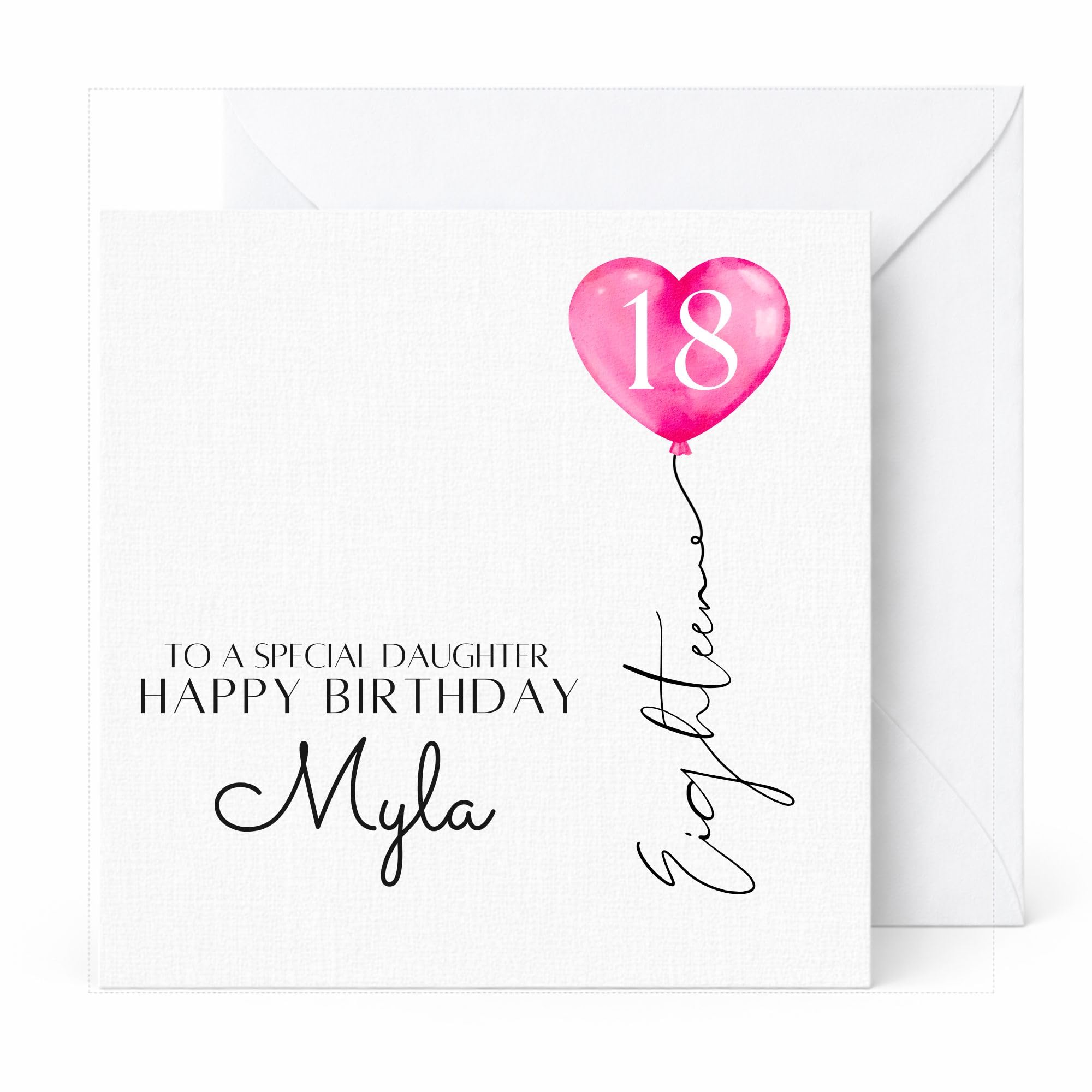 Personalised 18th Birthday Card with Pink Heart Balloon, Custom Name and Optional Relation, Handmade 18th Birthday Card