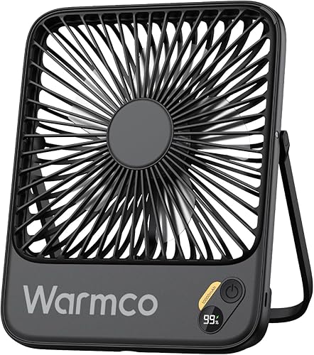 Warmco Ventilador de viaje portátil de 10000 mAh de 7 pulgadas, máximo 24 horas de funcionamiento, ventilador de escritorio ultra delgado y